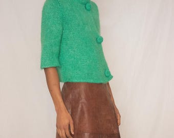 1960s Green Mohair Big Button Cardigan