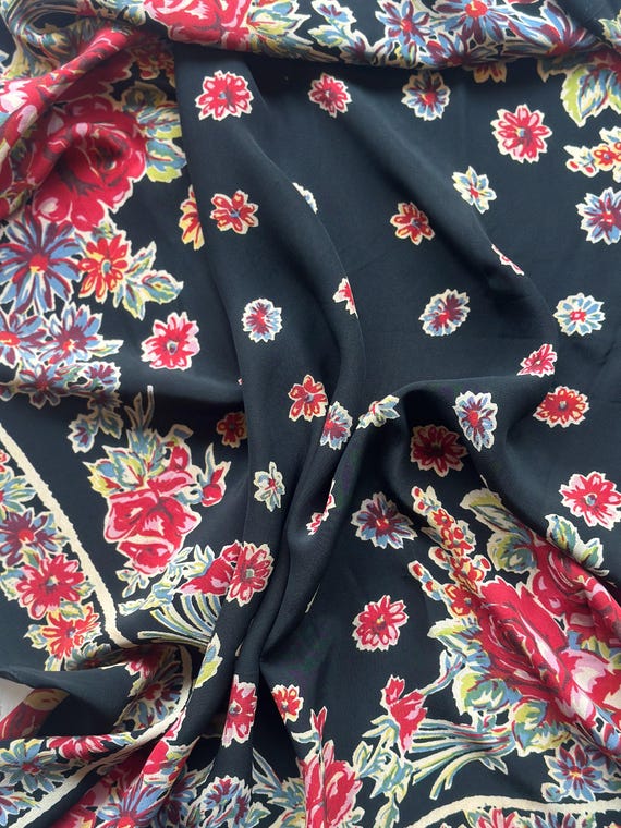 1940s Large Square Silk Floral Foulard Scarf - image 3