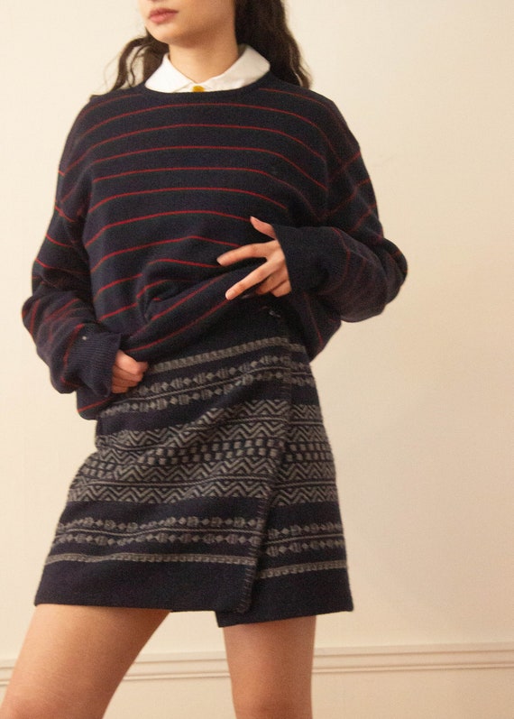 1990s "The Limited" Navy Blue Blanket Mini Skirt - image 1