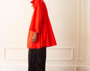 1980s Karl Lagerfeld Bright Red Silk Cotton Trapeze Coat