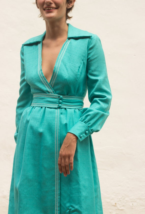 1960s Turquoise Silk Wrap Dress