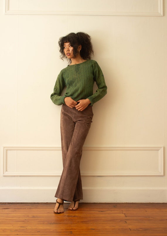 1970s Anne Klein Taupe Suede Double Zip Pants
