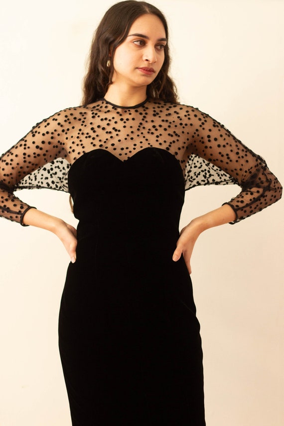 Early 1990s Adam Beall Dotted Mesh Sweetheart LBD
