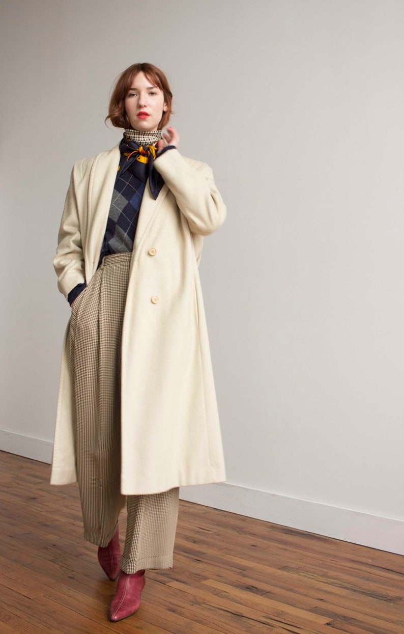 50/% OFF SALE 1980s Ecru Double Breasted Coat