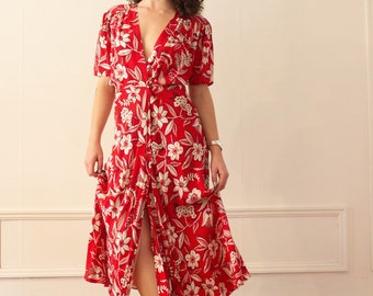 1980s Does 1940s Norma Kamali Plunge Floral Dress