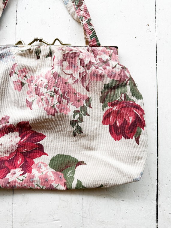 1940s Floral Bark Cloth Frame Bag - image 2