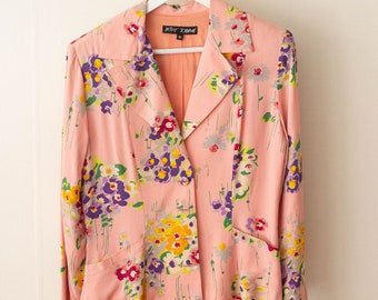 1990s Does 1940s Betsey Johnson Floral Rayon Crepe Blazer