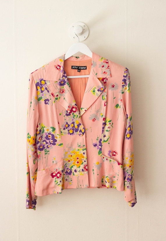 1990s Does 1940s Betsey Johnson Floral Rayon Crepe