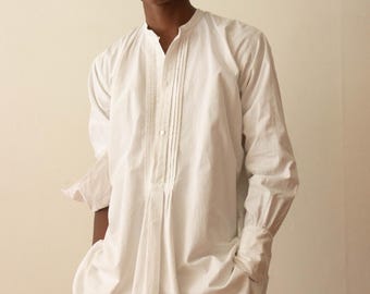 Antique Cotton Chemise Artiste with Pleated Front