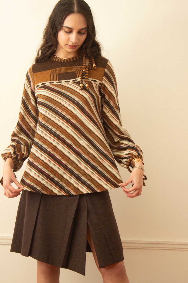 1970s Striped A-Line Knit Smock Sweater image 4