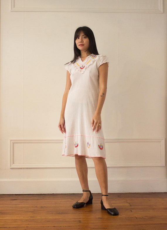 1970s Embroidered Gauze Peasant Dress