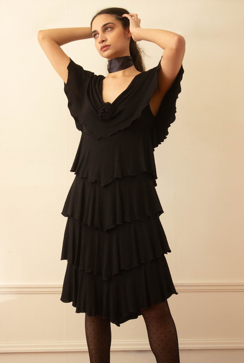 Early 1980s Holly's Harp Matte Jersey Tiered Cocktail Dress image 2