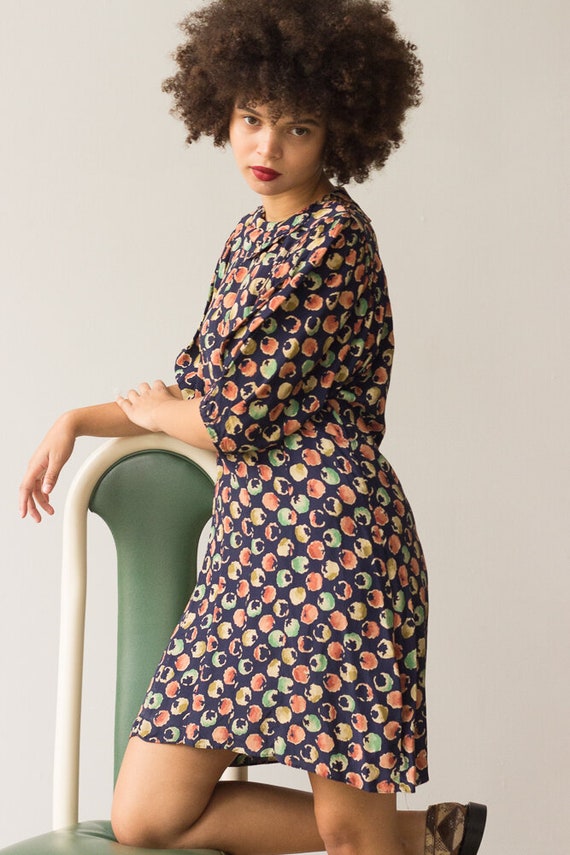 1940s Printed Rayon Puff Sleeve Dress