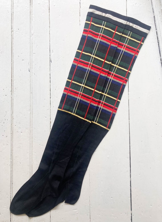 RARE 1920s Tartan Silk Stockings - image 4