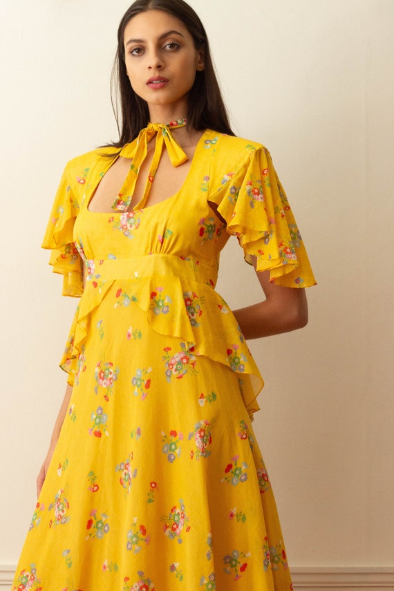 1970s Gina Fratini Yellow Voile Cotton Dress - image 4