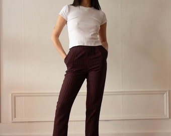 1960s Charcoal And Cherry Red Striped Wool Cigarette Pants