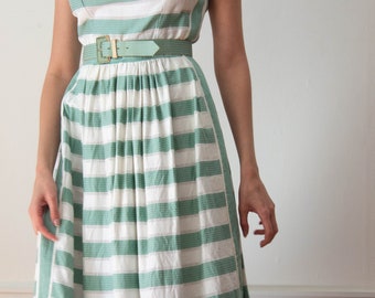 1950s French Cotton Striped Garden Party Dress