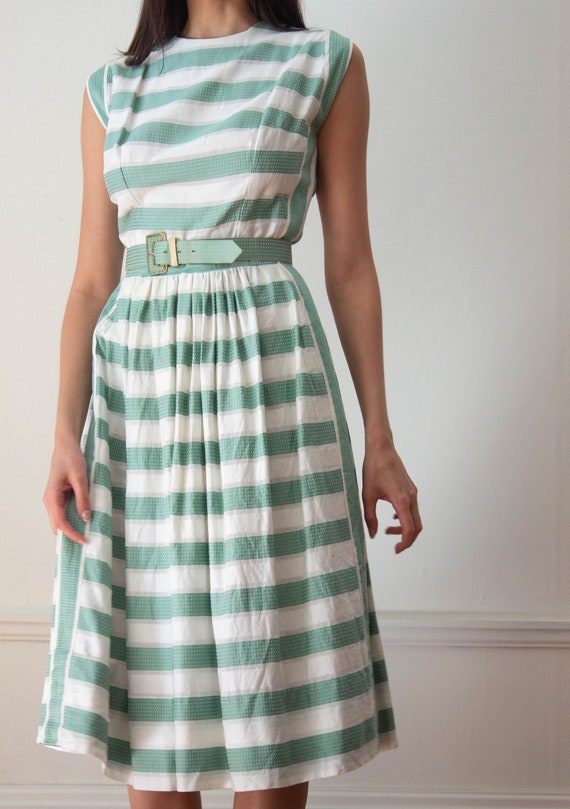 1950s French Cotton Striped Garden Party Dress