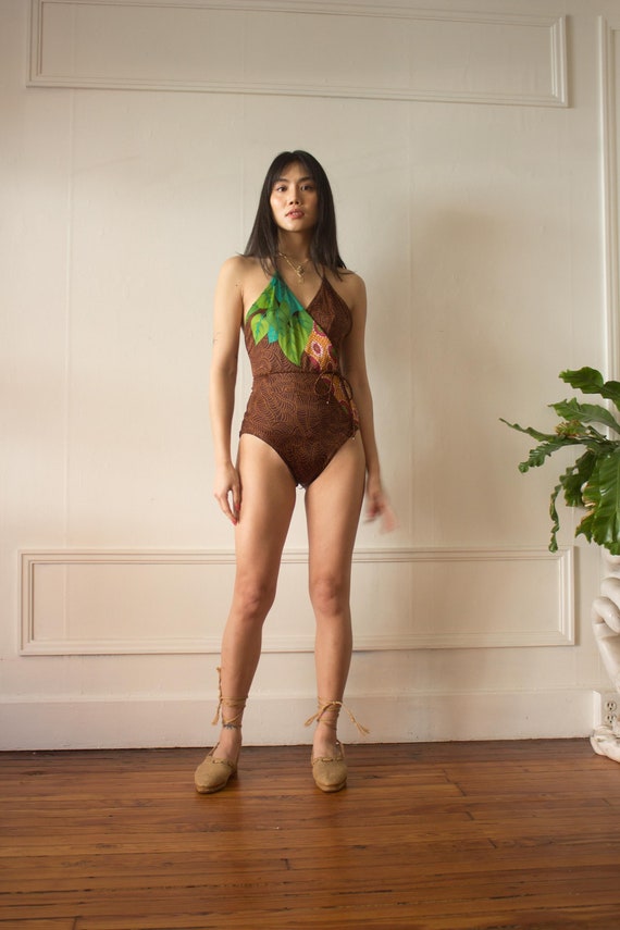 1970s Jungle Printed Halter Swimsuit - image 3