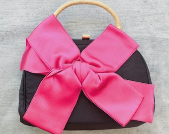 1960s Bienen Davis Silk Frame Bag with Giant Pink Bow