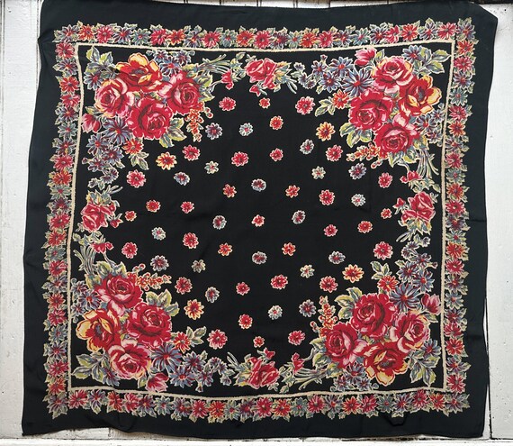 1940s Large Square Silk Floral Foulard Scarf - image 2