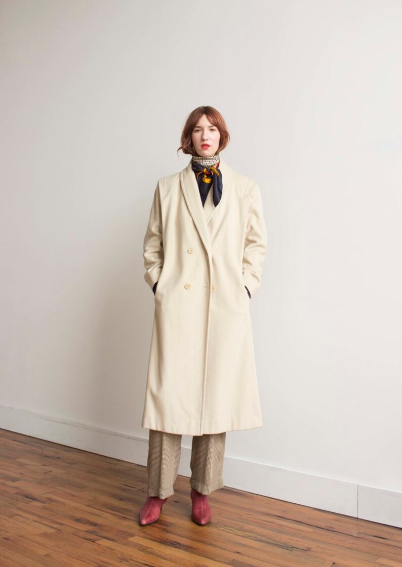50/% OFF SALE 1980s Ecru Double Breasted Coat