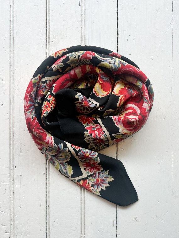 1940s Large Square Silk Floral Foulard Scarf - image 4