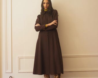1969 Ossie Clark Chocolate Wool Gabardine Bibbed Frock Coat