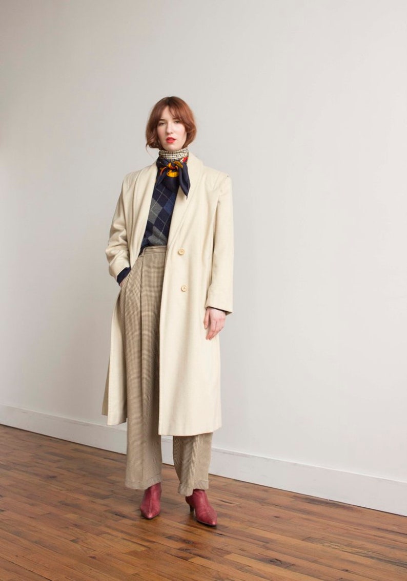 50/% OFF SALE 1980s Ecru Double Breasted Coat
