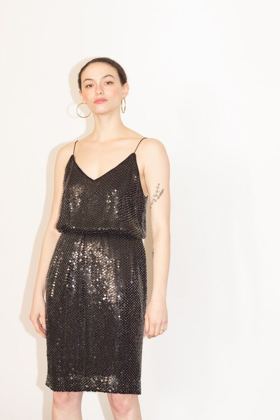 1970s Sequined Silk Spaghetti Strap Two Piece Set