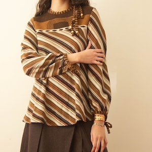1970s Striped A-Line Knit Smock Sweater image 1