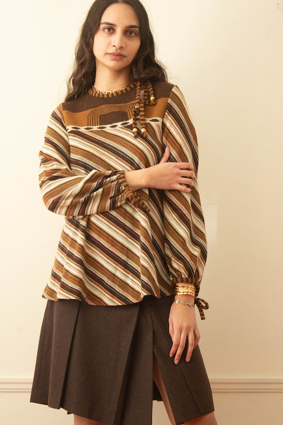 1970s Striped A-Line Knit Smock Sweater