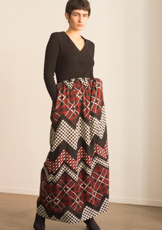 1970s Saks Fifth Avenue Houndstooth and Knit Maxi