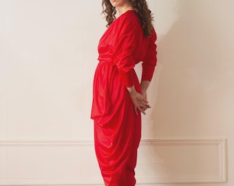 1970s Cherry Red Draped Disco Jumpsuit