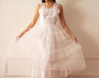 1950s White Tulle Party Dress