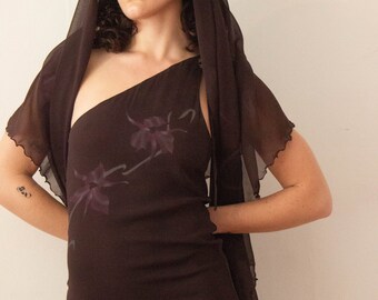 1970s Nan Duskin Hand-Painted Silk Chiffon One Shoulder Gown