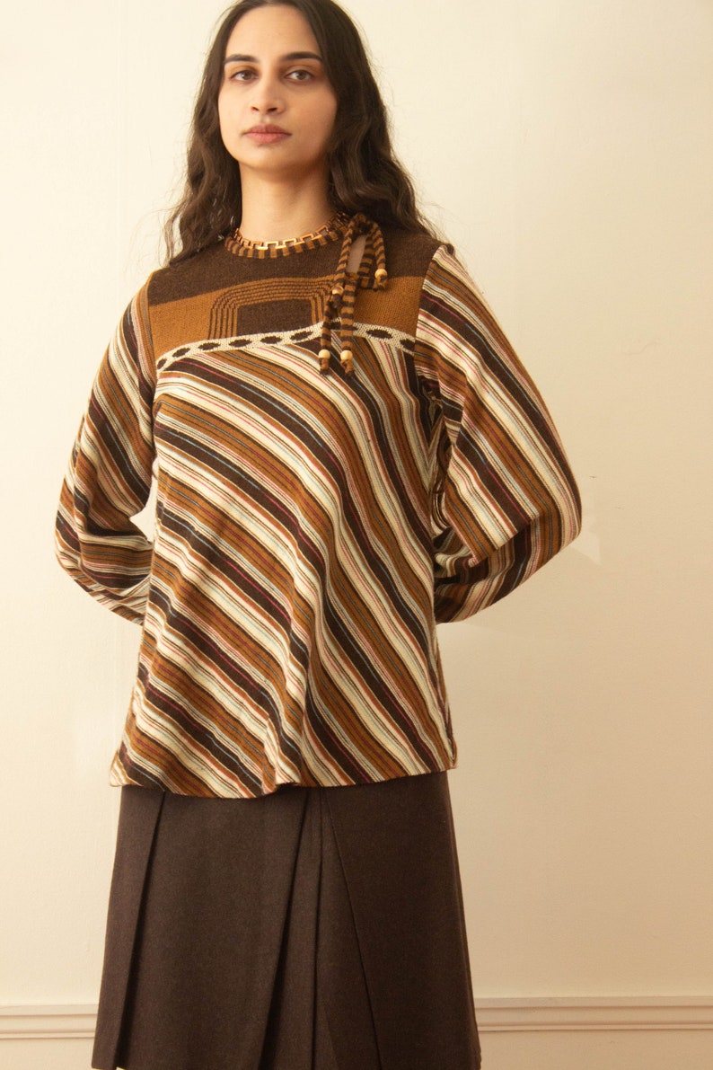 1970s Striped A-Line Knit Smock Sweater image 5