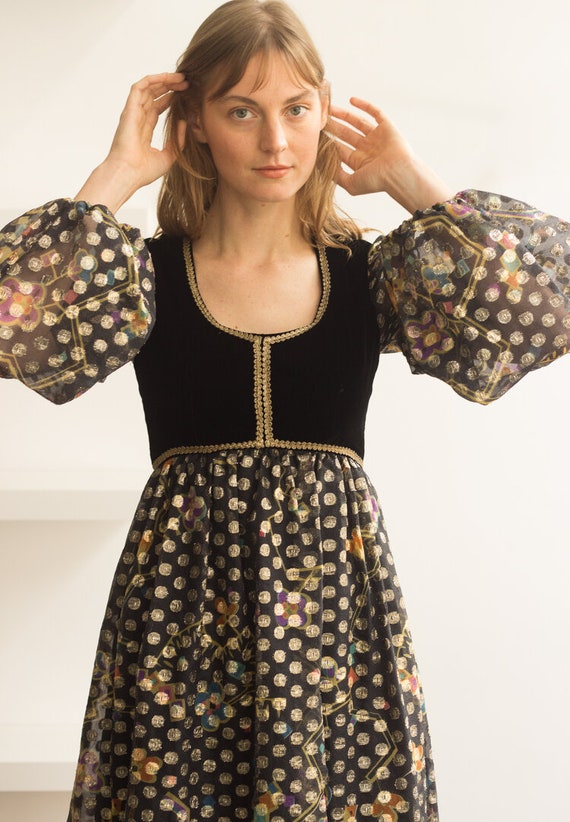 1960s Malcolm Starr Velvet and Lamé Empire Waist G