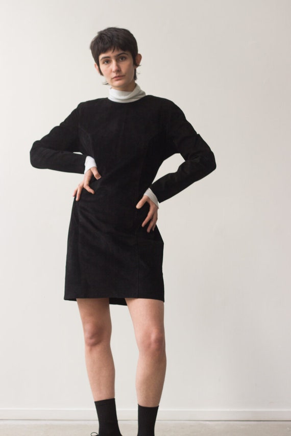 1980s Banana Republic Black Suede Dress