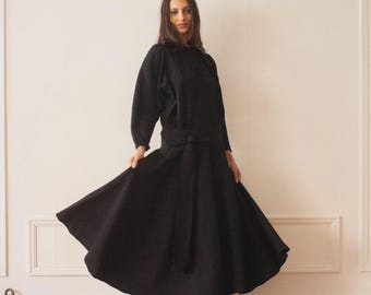1980s Boutique Seersucker Crepe Drop Waist Dress
