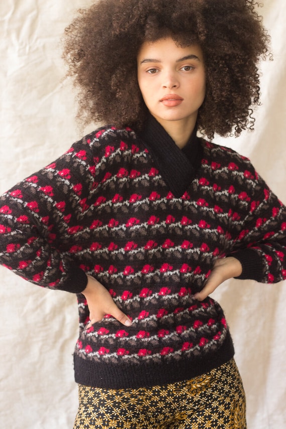 1990s Shawl Collar Fairisle Lambswool Sweater