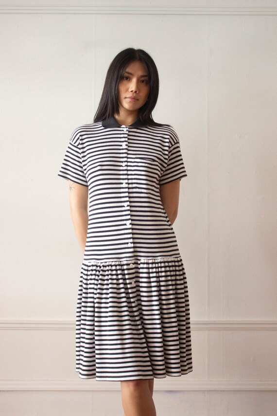 1980s Black And White Striped Polo T-Shirt Dress