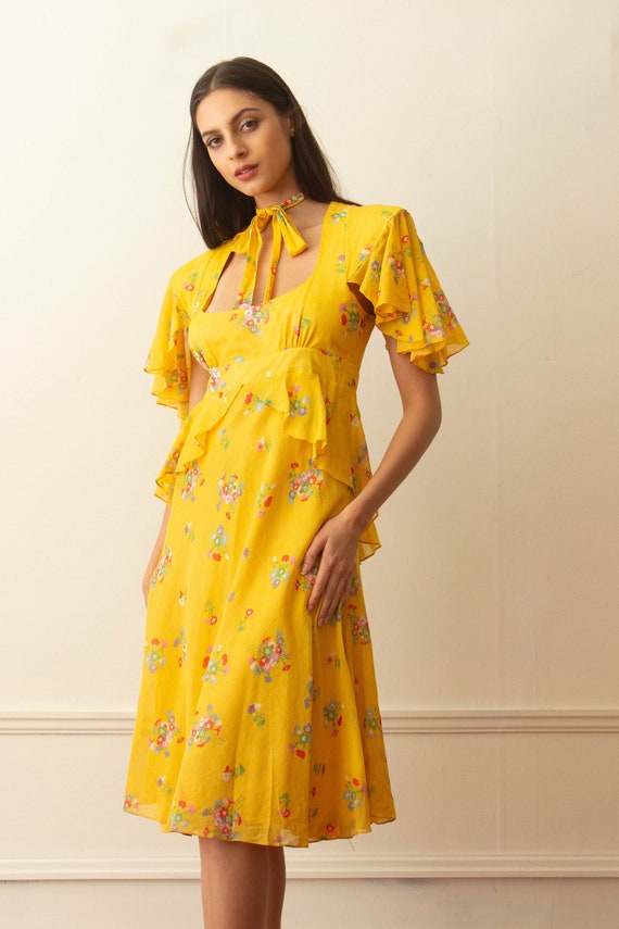 1970s Gina Fratini Yellow Voile Cotton Dress - image 2