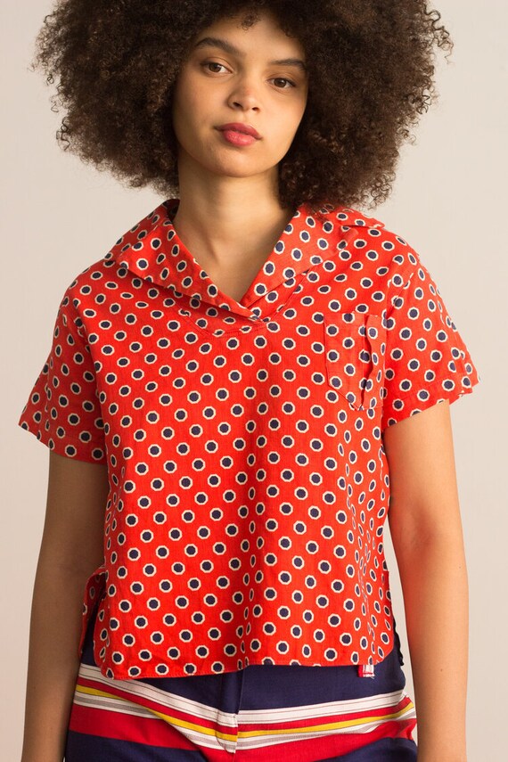 1960s Polka Dot Cotton Trapeze Top