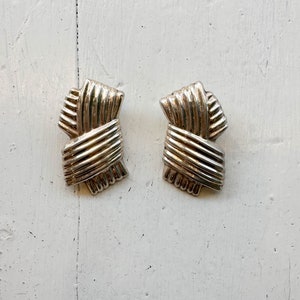 1980s Taxco Sterling Abstract Bow Clip Earrings image 1