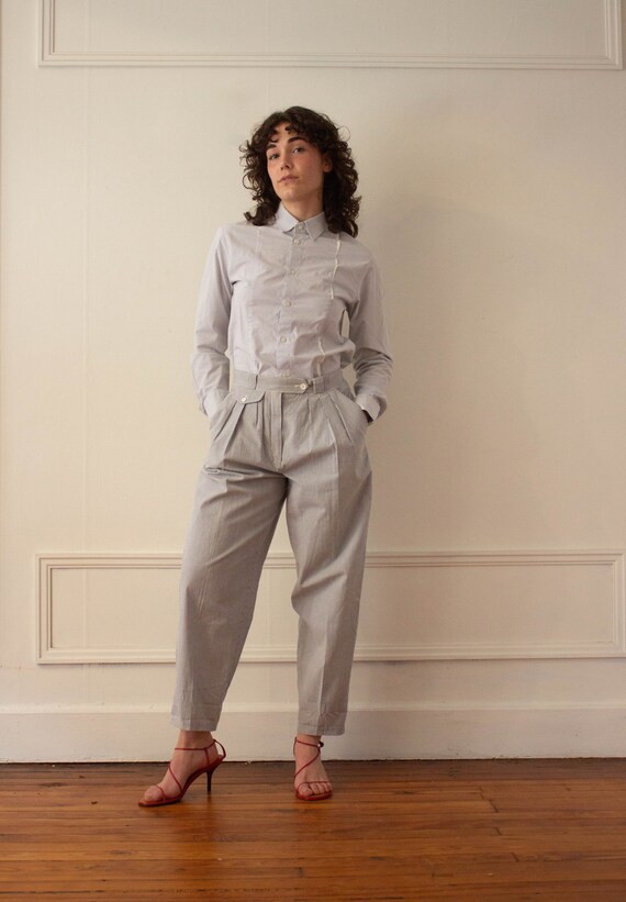 1980s Liz Claiborne Seersucker Cotton Trousers