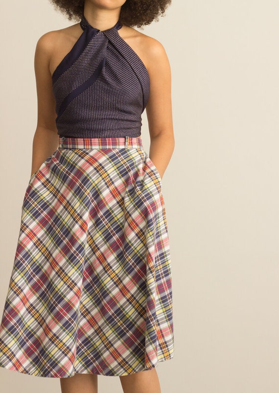 1970s Madras Cotton Middy Skirt
