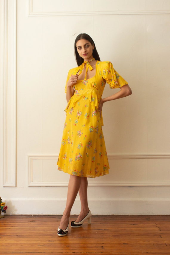 1970s Gina Fratini Yellow Voile Cotton Dress - image 1