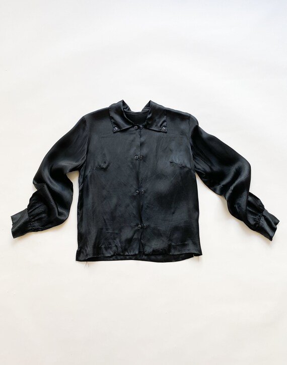 1940s Black Satin Double Button Shirt Jacket