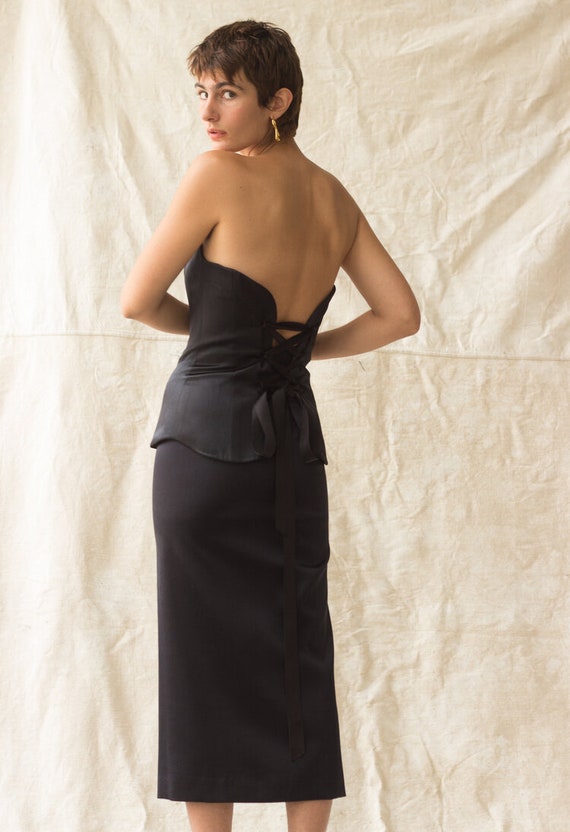 1980s YSL Satin Bustier and Ankle Length Skirt Ens